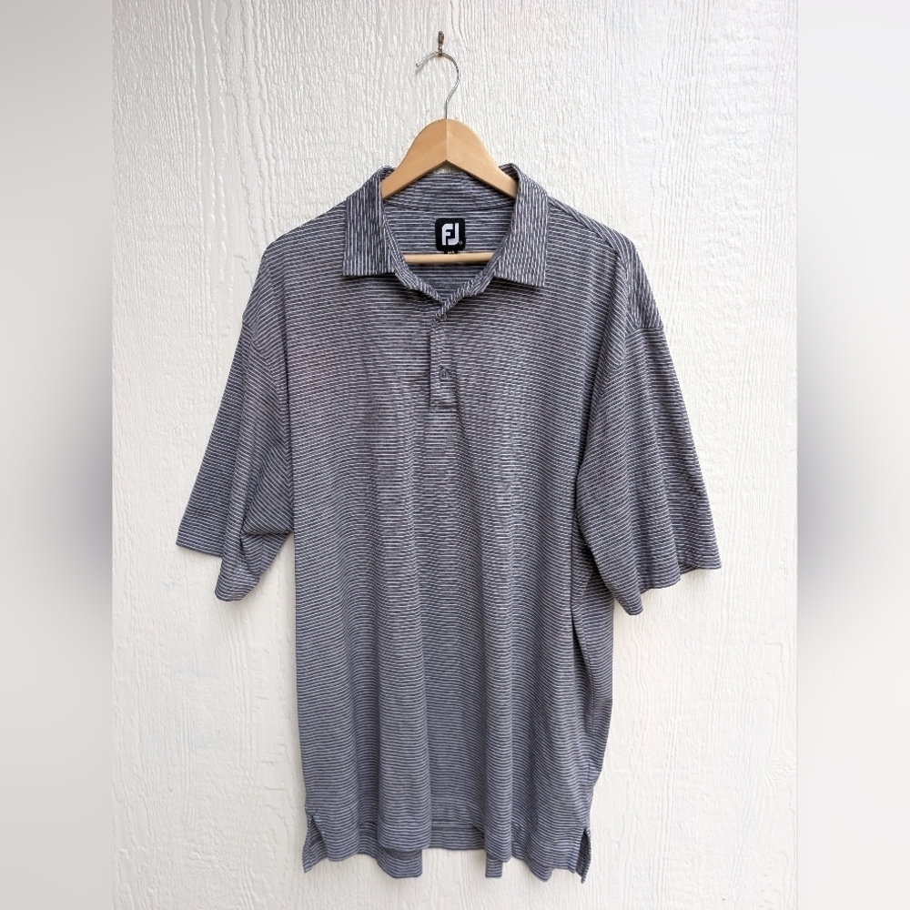 FootJoy Gray & White Striped Performance Golf Stretch Polo Shirt Top Men's XXL